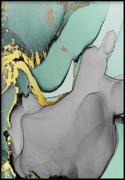 Aquarelle turquoise droite véritable or Poster